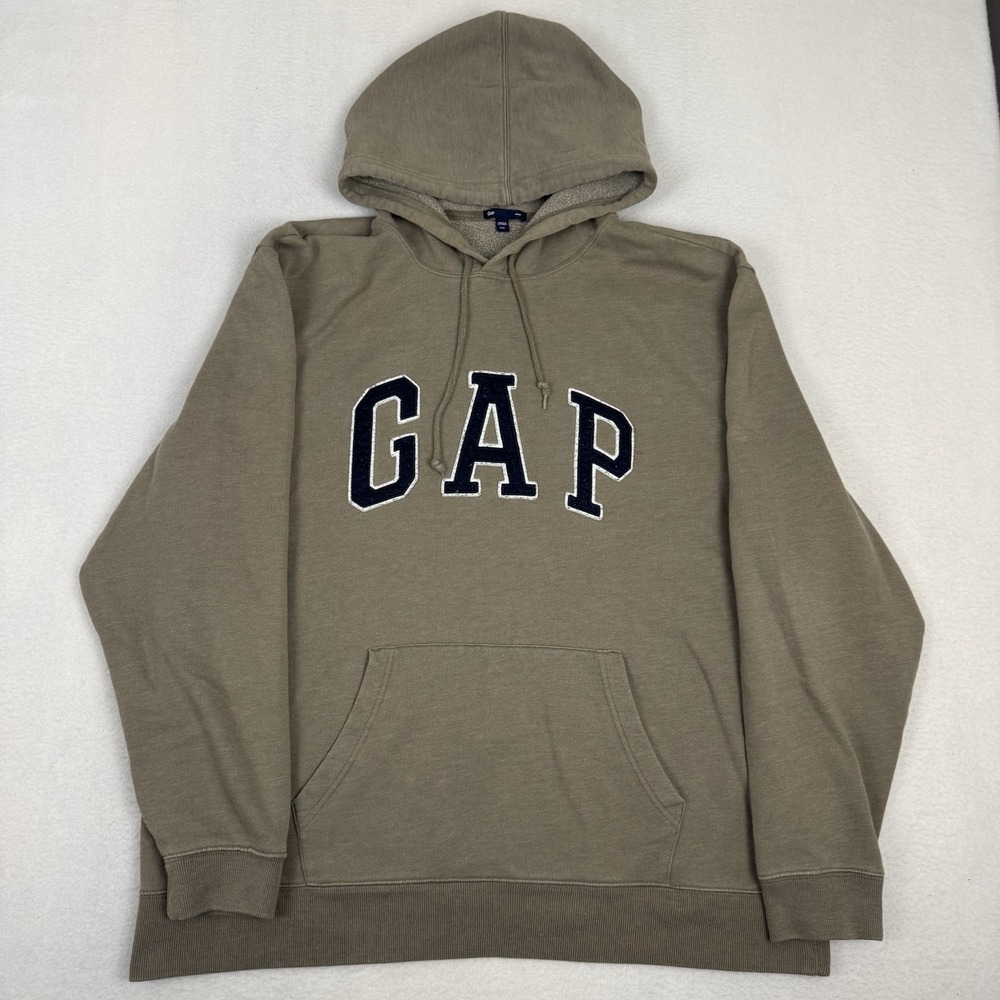 Gap XXL Brown Hoodie Spellout Logo Fleece Pullover Sweatshirt Men's Taupe